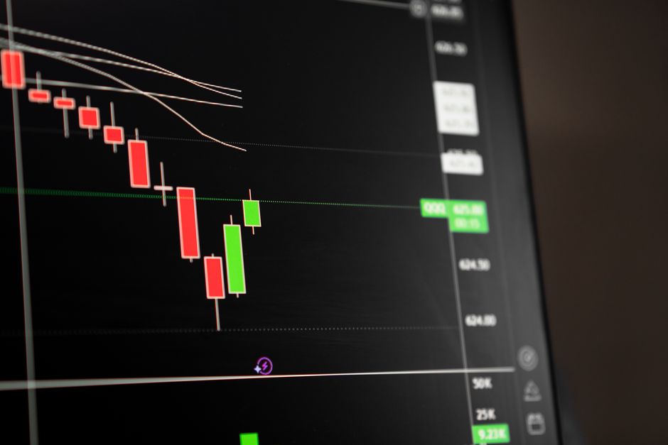 Candlestick chart displaying a downward market trend