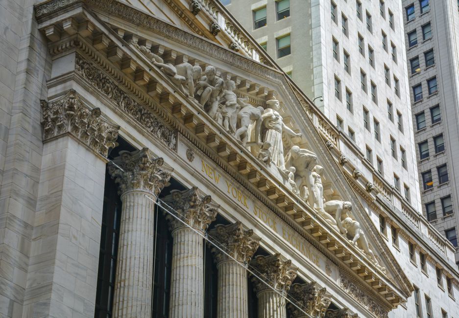 Classic architecture of the New York Stock Exchange facade in NYC