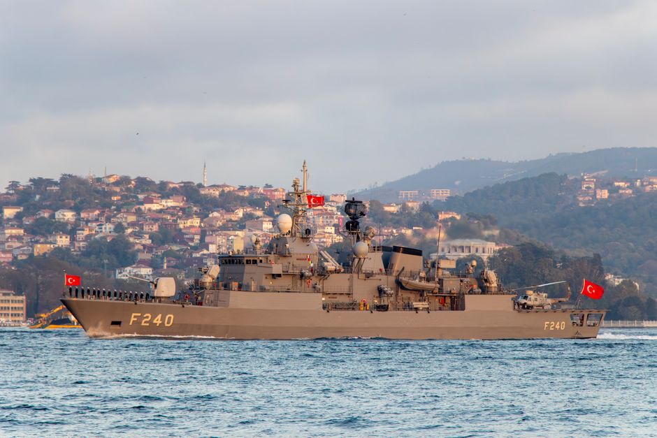 Naval warship at sea