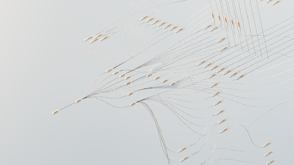 Digital neural-network flows represent the AI and cloud workloads behind the software demand thesis.