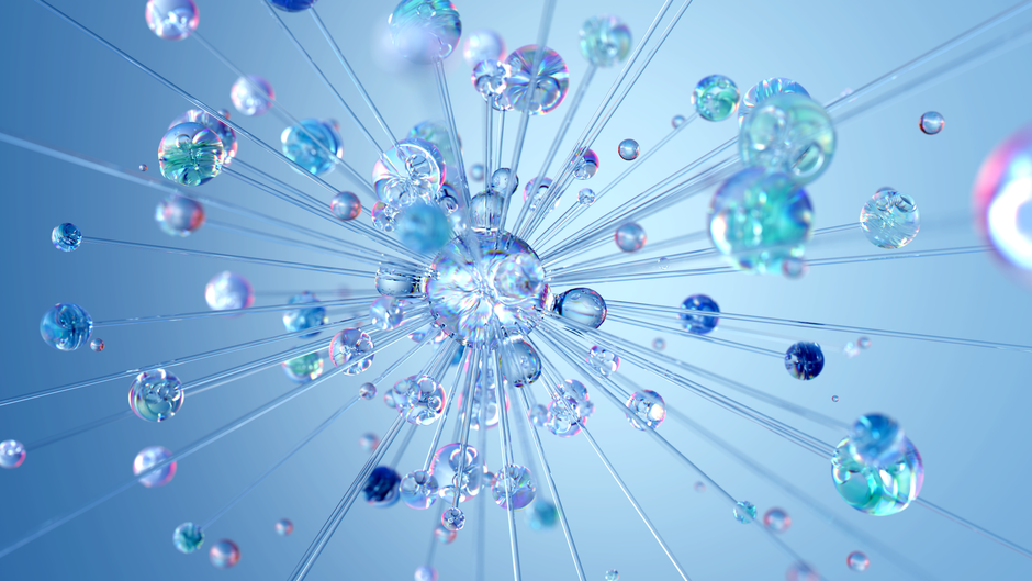 Abstract 3D render of neural networks and AI technology visualization
