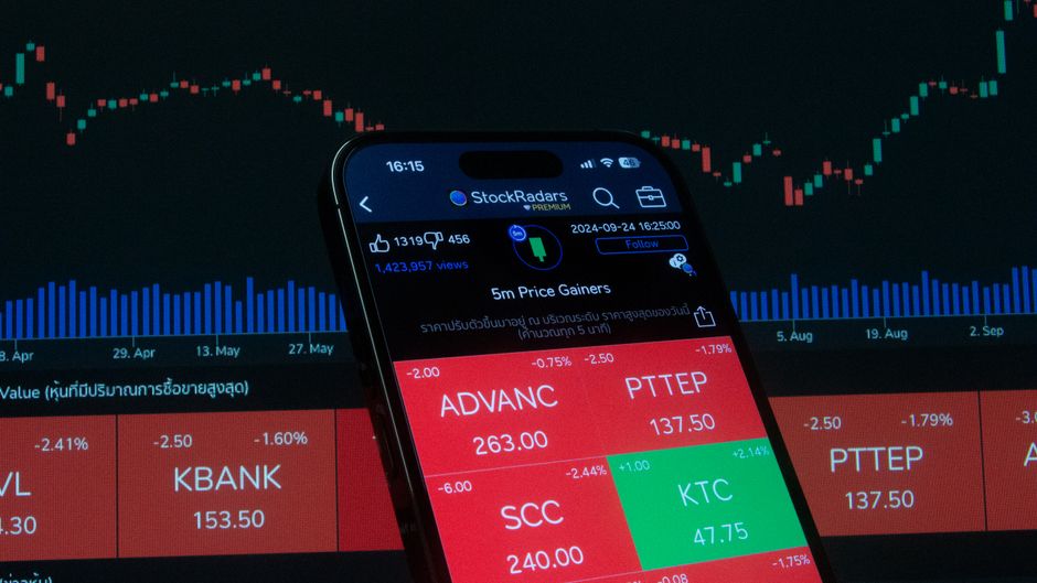 Mobile screen displaying stock market analysis with financial charts, representing the equity market plumbing this article examines.