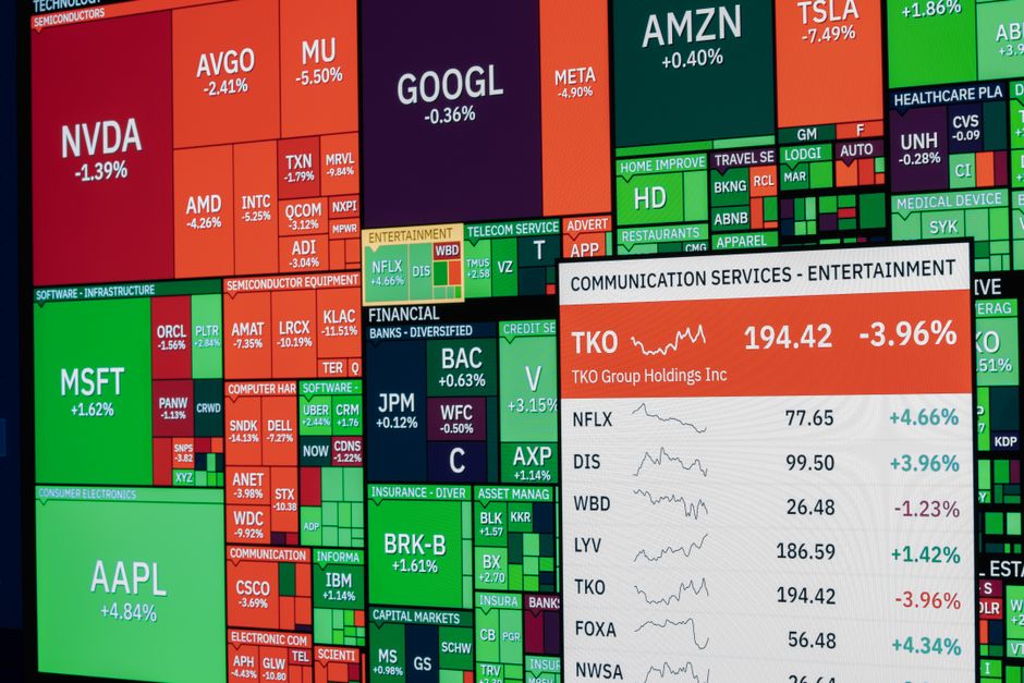 Electronic market data displays changing stock prices as equity supply tests liquidity.